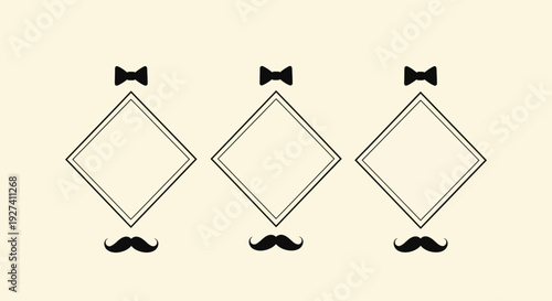 elegant bowties and mustaches design on beige background
