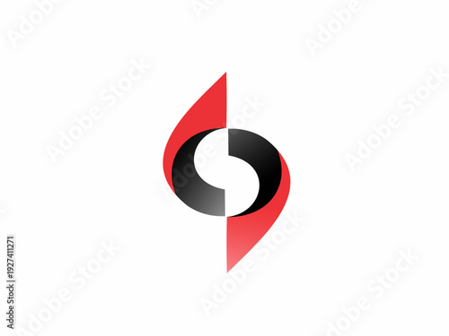 Abstract vector logo design featuring two interlocking curved shapes in red and black, forming a dynamic 'S' letter or infinity symbol.