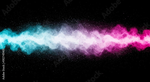abstract powder cloud explosion, blue pink particles on black