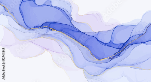 abstract fluid art background, blue and gold watercolor