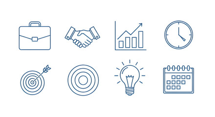 A collection of business and productivity icons on a white background