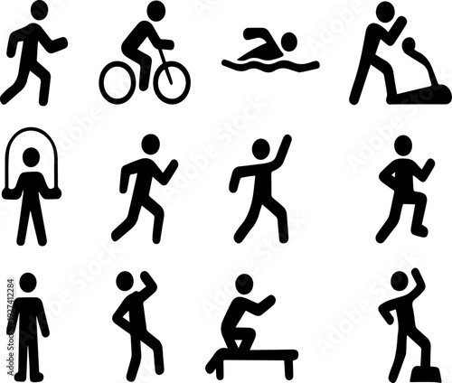 A simple, bold black silhouette of a person is depicted against a clean white background. This versatile graphic, designed in flat style, is perfect for representing human figures in various conceptua