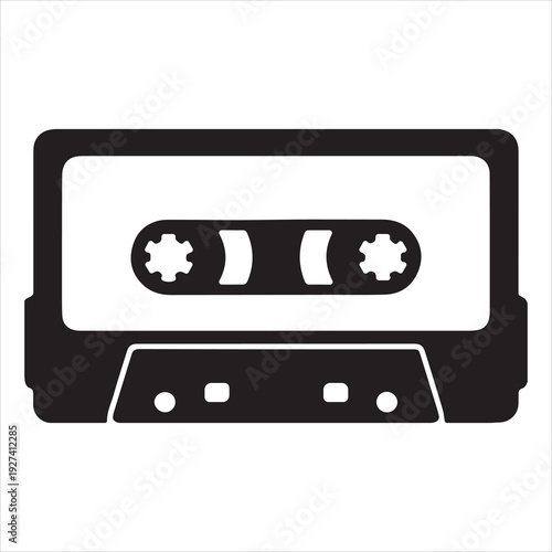 Minimalist black cassette tape retro audio icon silhouette vector icon