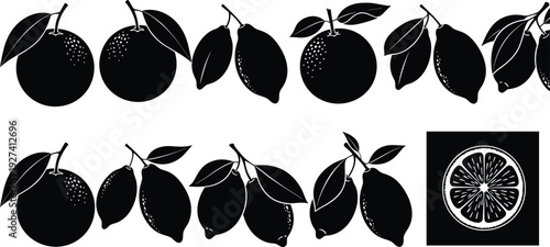 Silhouette of hiker climbing steep mountain slope with American bison set isolated on white background, wildlife adventure and outdoor exploration concept illustration