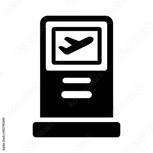 Air ticket scanning kiosk icon with transparent background boarding pass printing airport signage
