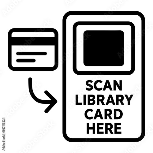 Library book borrowing kiosk scan card icon with transparent background
