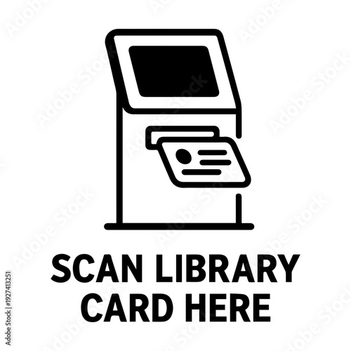 Library book borrowing kiosk scan card icon with transparent background
