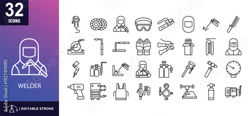  Welder lineal icon set