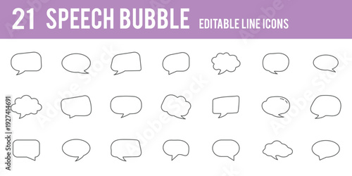 Speech Bubble set. Talk bubble. Cloud speech bubbles collection. Set of various speech bubble icons in line art style representing communication, various talk clouds and chat message outline symbols. 