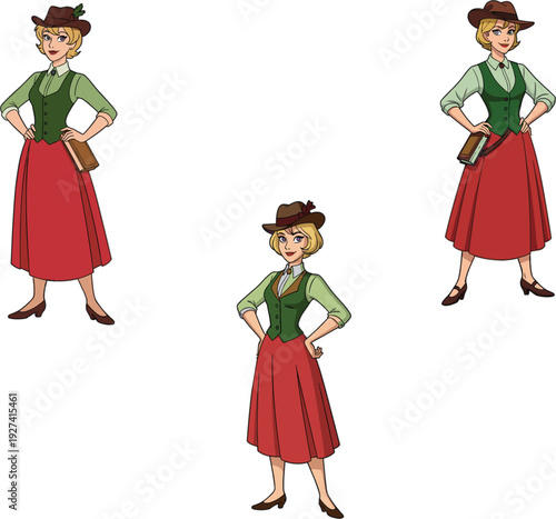 Obraz na plátně Beautiful young woman in traditional European folk costume wearing a green vest