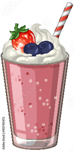 Pink Berry Smoothie with Whipped Cream and Fresh Fruit Topping
