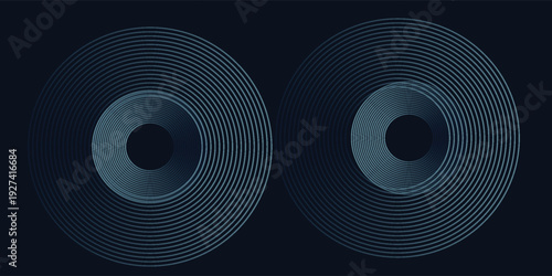 Blue abstract background with glowing circles. Swirl circular lines pattern. Geometric spiral. Twirl element. Modern graphic design. Futuristic technology concept.