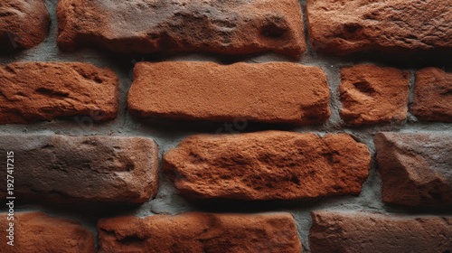 Detailed Close-Up of Rustic Red Brick Wall Texture with Rough Surface and Natural Variations in Color and Shape