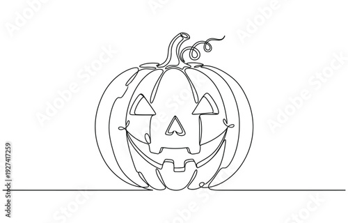 Continuous single line drawing of jack-o-lantern Smiling pumpkin jack.