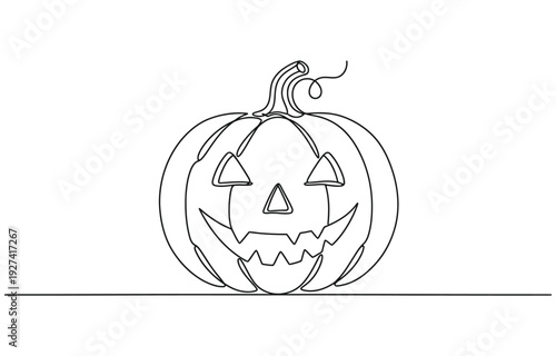 Continuous single line drawing of jack-o-lantern Smiling pumpkin jack.