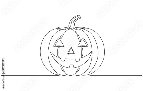 Continuous single line drawing of jack-o-lantern Smiling pumpkin jack.