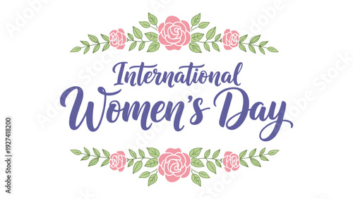 International Women's Day A vector graphic illustration celebrating International Women's Day with flowers and leaves