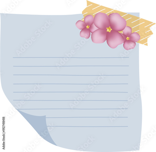 A floral decorative frame with a blank space for text adorned with flowers and patterned washi tape accents