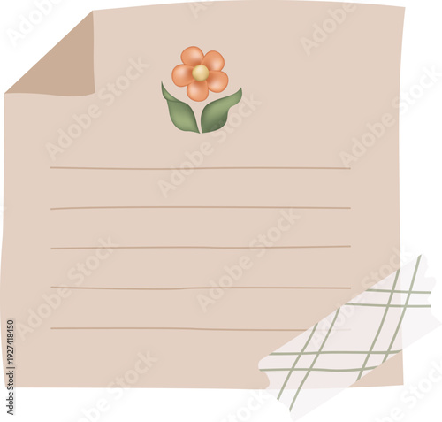 A floral decorative frame with a blank space for text adorned with flowers and patterned washi tape accents