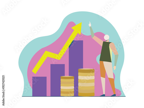 Business Growth Concept with Rising Chart and Investment Coins Illustration