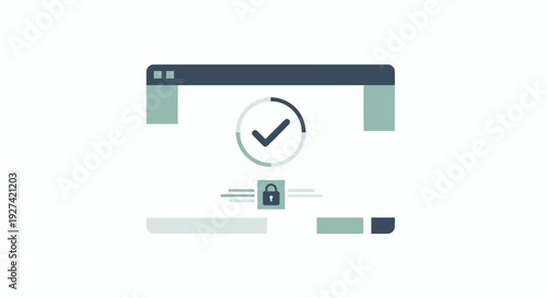 Website security concept illustration with check mark and lock symbol on white background