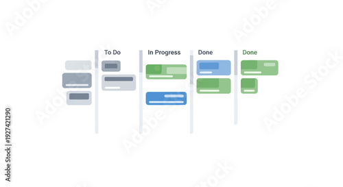 Project management board illustration tasks categorized by workflow stages