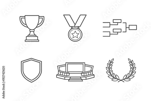 Esports tournament outline icon set. Monochrome editable stroke vector collection isolated on transparent background for gaming competitions and digital events.