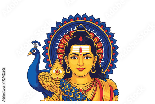 Hindu Lord Shiva Illustration with Trident and Peacock – Colorful Vector Art
