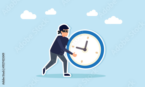 Thief Stealing Clock Illustration of Time Corruption in Business Management