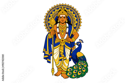 Hindu Lord Shiva Illustration with Trident and Peacock – Colorful Vector Art