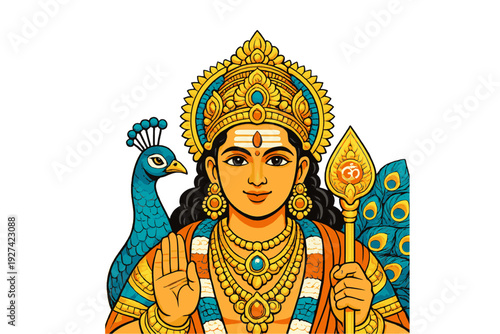 Hindu Lord Shiva Illustration with Trident and Peacock – Colorful Vector Art