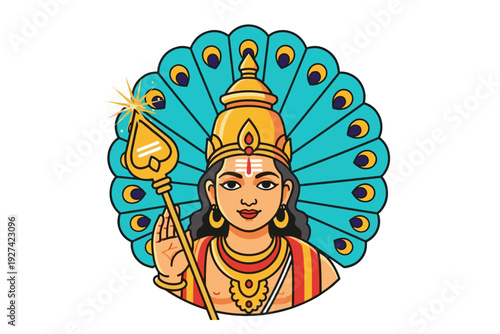 Hindu Lord Shiva Illustration with Trident and Peacock – Colorful Vector Art