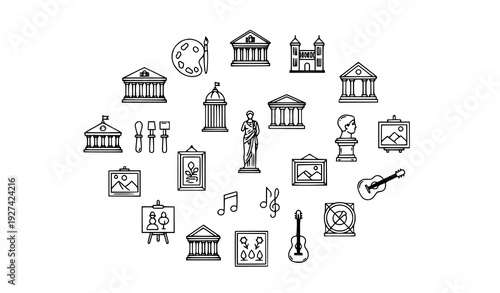Creative Art Museum and Architecture Outline Icons Collection for Web and App Design