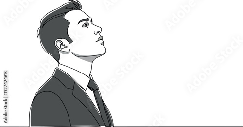 Man in Suit Looking Up Minimalist Line Art Vector