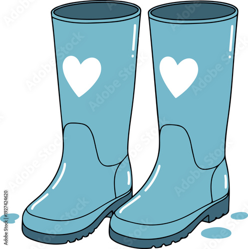 Light Blue Boots with White Hearts on White Background Isolated Object