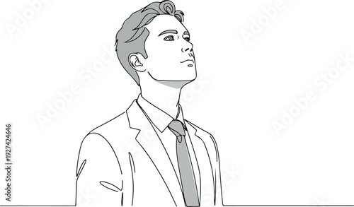 Man In Suit Looking Up Minimalist Line Art Vector