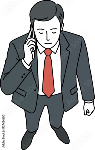Man In Suit Talking On Phone Red Tie Top View
