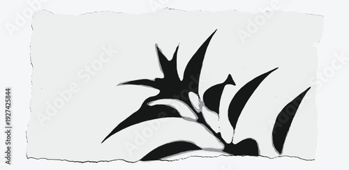 A silhouette illustration of a plant with sharp leaves on a torn paper edge viewed from the front