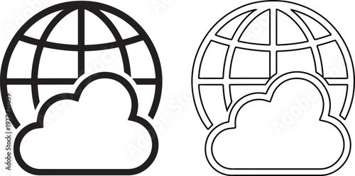Global Cloud Computing Network Icon with Digital World Globe Symbol for Big Data Storage and AI Infrastructure Technology