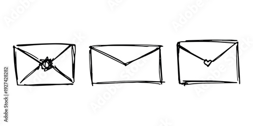 Set of hand drawn envelope with letter inside Mail and correspondence doodle Love, communication, invitation Single element for design, print, decor