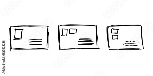 Set of hand drawn envelope with letter inside Mail and correspondence doodle Love, communication, invitation Single element for design, print, decor