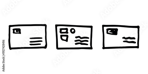 Set of hand drawn envelope with letter inside Mail and correspondence doodle Love, communication, invitation Single element for design, print, decor