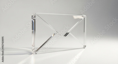 Elegant clear glass envelope sculpture on white background