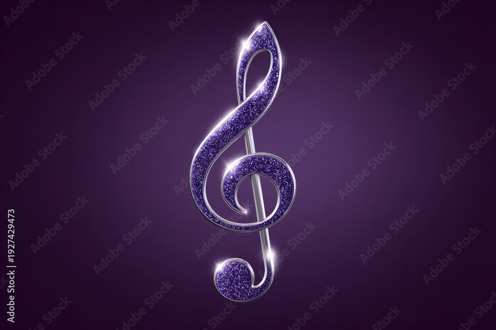 Obraz premium Sparkling purple treble clef on elegant dark background