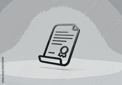 Minimalist Vector Certificate Icon Isolated on Gray Gradient Background