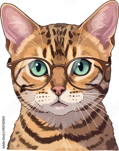 Pixel Art Bengal Cat Wearing Glasses Detailed Portrait