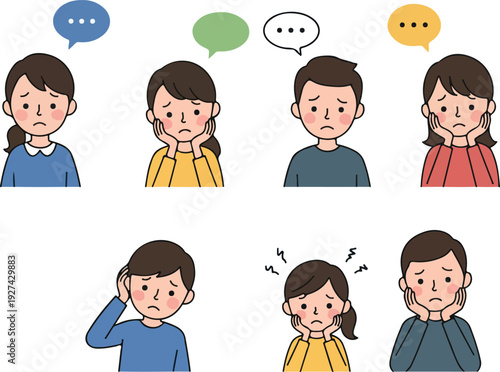 People Thinking With Speech Bubbles Flat Illustration Set