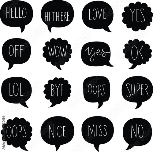 Hand Drawn Speech Bubble Set with Text Messages Vector