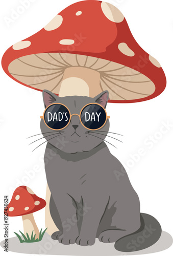 Pixel Art Cat Wearing Sunglasses Under Mushroom Dad's Day