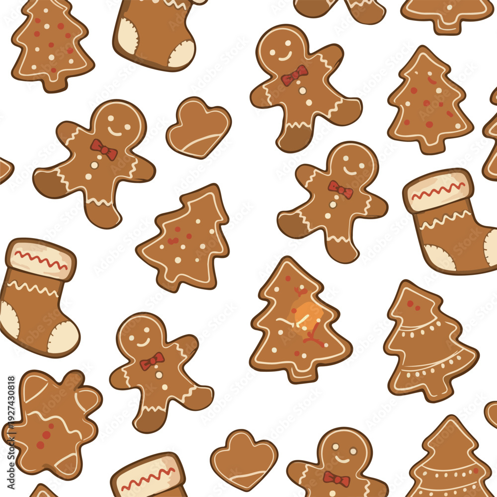 Fototapeta premium Pixel Art Christmas Cookies Pattern Featuring Gingerbread Men and Trees White